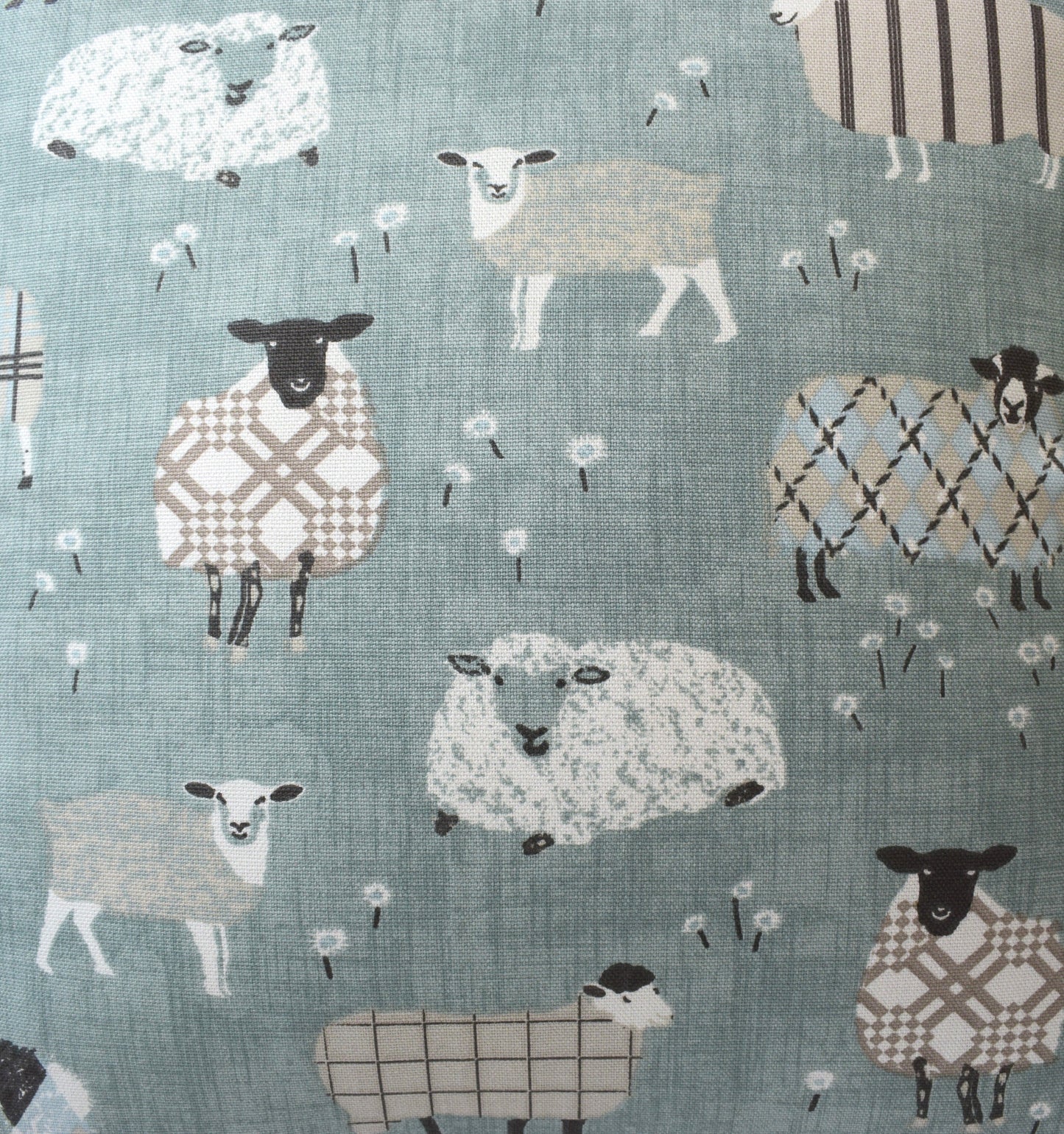 just cushions baa baa cute sheep cushion in sustainable cotton handmade in the uk duck egg blue grey and cream fabric sample