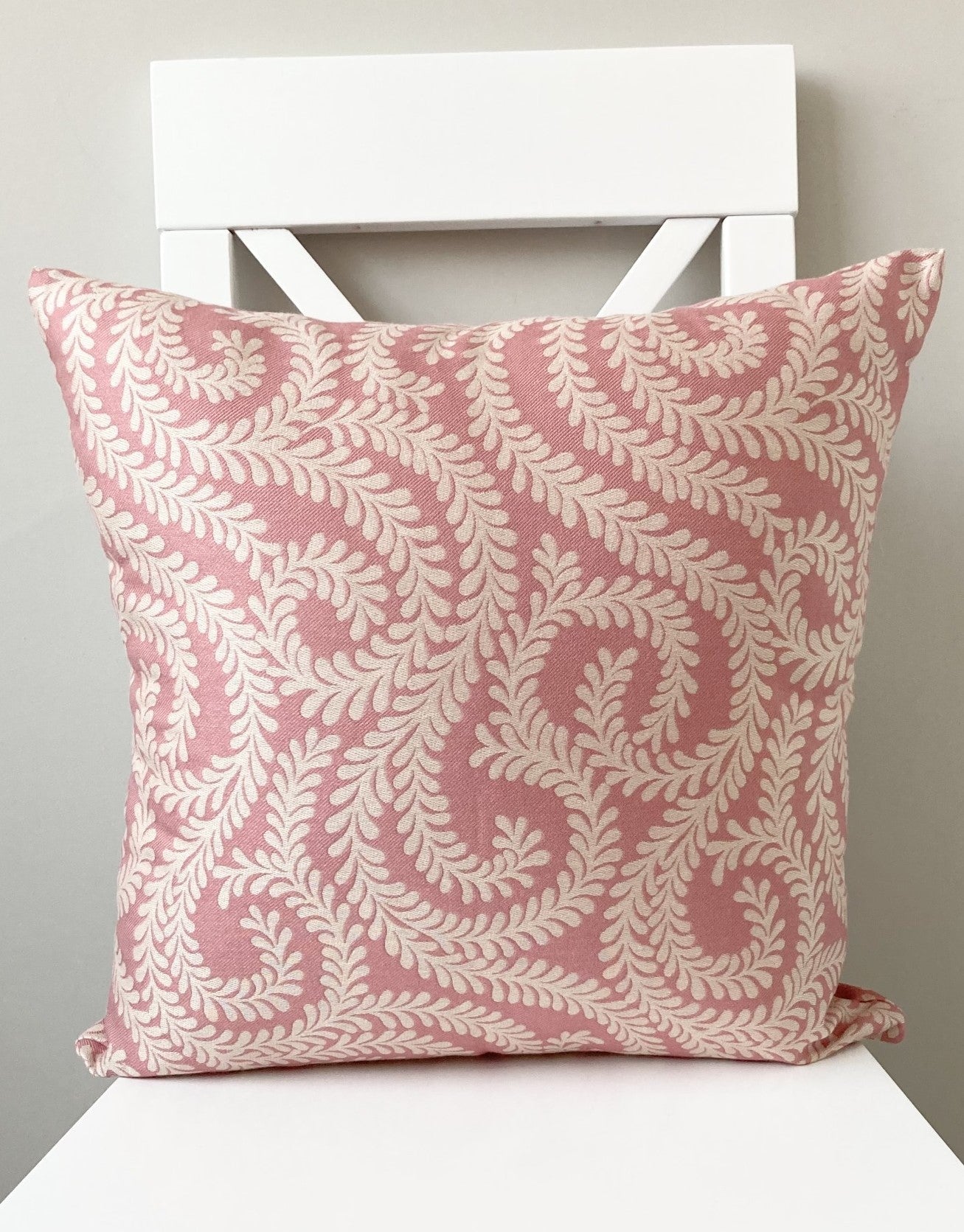 just cushions little leaf patterned cushion handmade in the uk cream pink