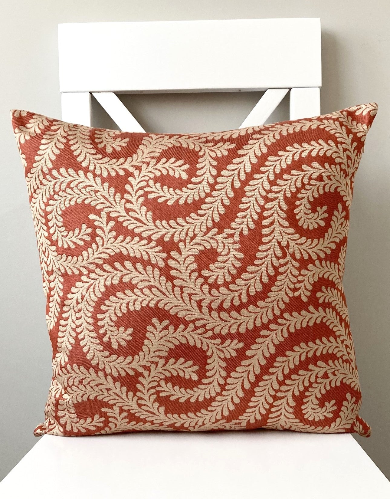 just cushions little leaf patterned cushion handmade in the uk cream orange