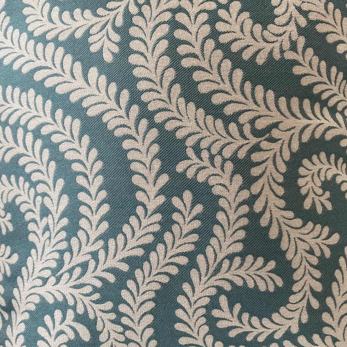 just cushions little leaf patterned cushion handmade in the uk cream green blue teal cushion fabric sample