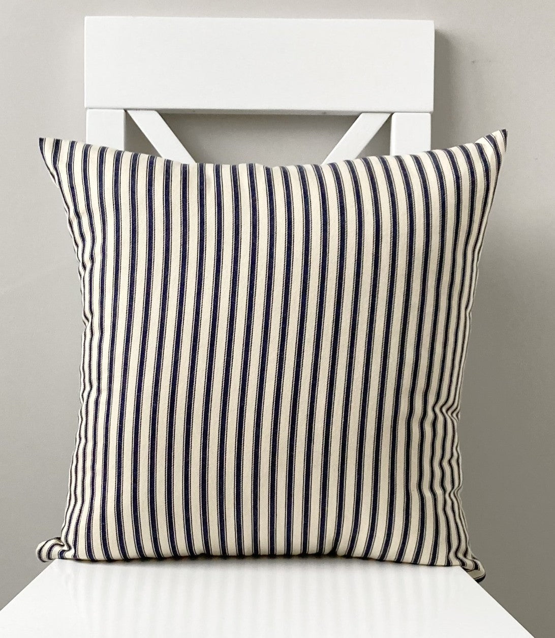 Soft Touch Striped Ticking Cushion - Navy