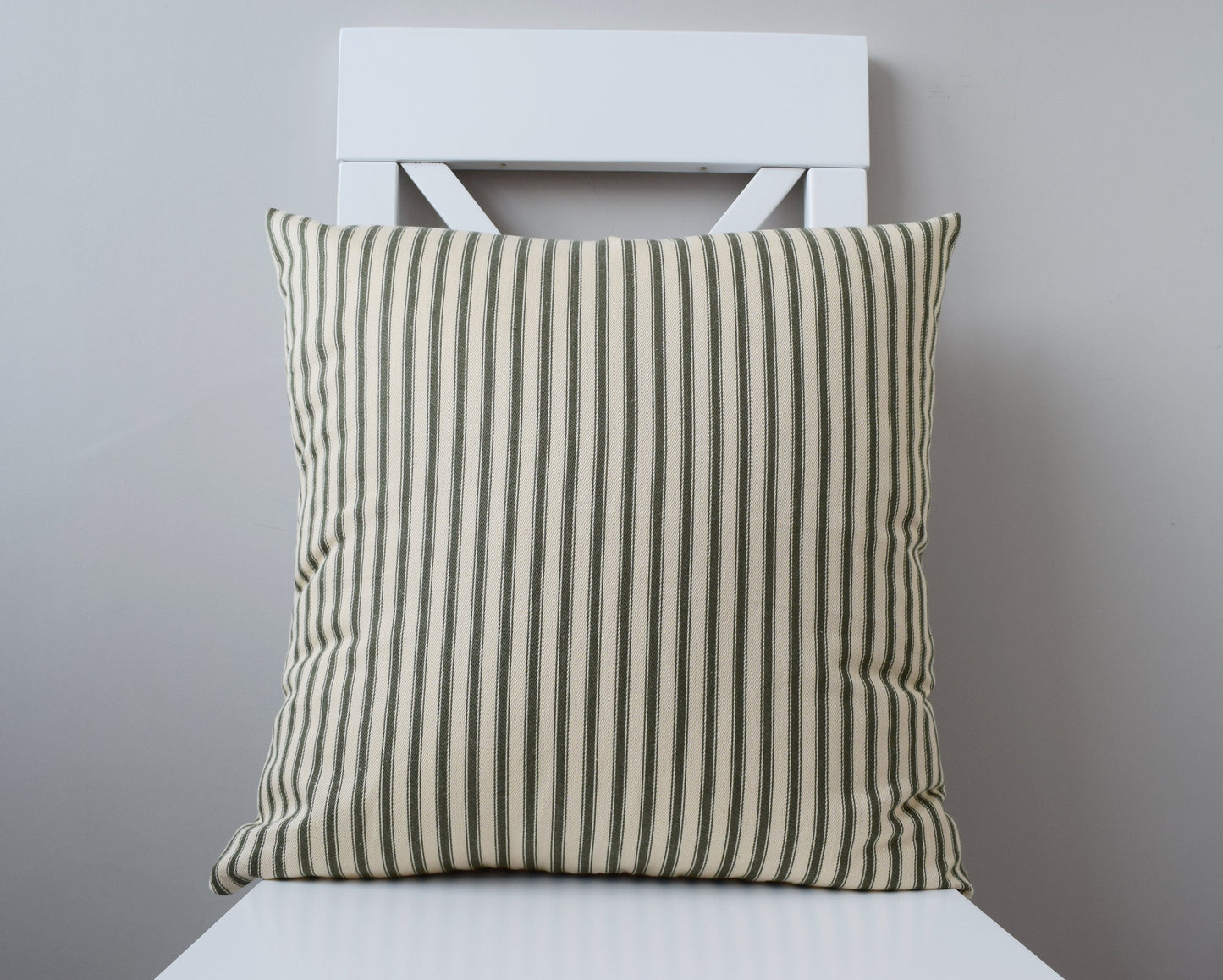 just cushions soft ticking striped cushion green sustainable cotton handmade cushion made in the uk