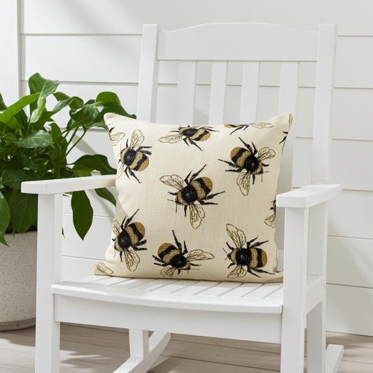 just cushions square cushion in tapestry fabric with large bee print