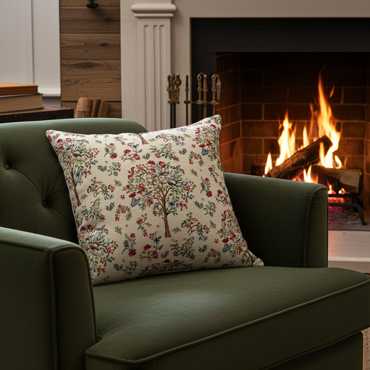 just cushions square tapestry fabric cushion with a colourful tree and flower pattern