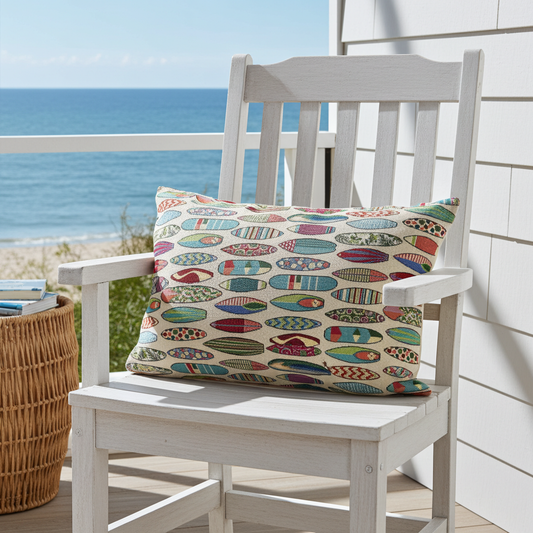 just cushions rectangular tapestry fabric cushion with a colourful surfboard print