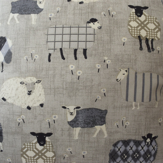 just cushions baa baa cute sheep cushion in sustainable cotton handmade in the uk grey and cream fabric sample
