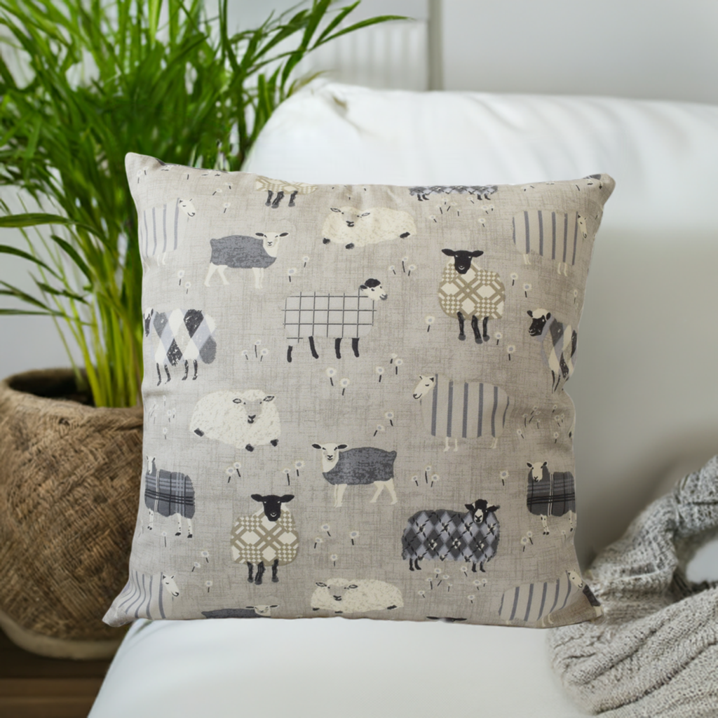 just cushions baa baa cute sheep cushion charcoal grey sustainable cotton handmade cushion made in the uk