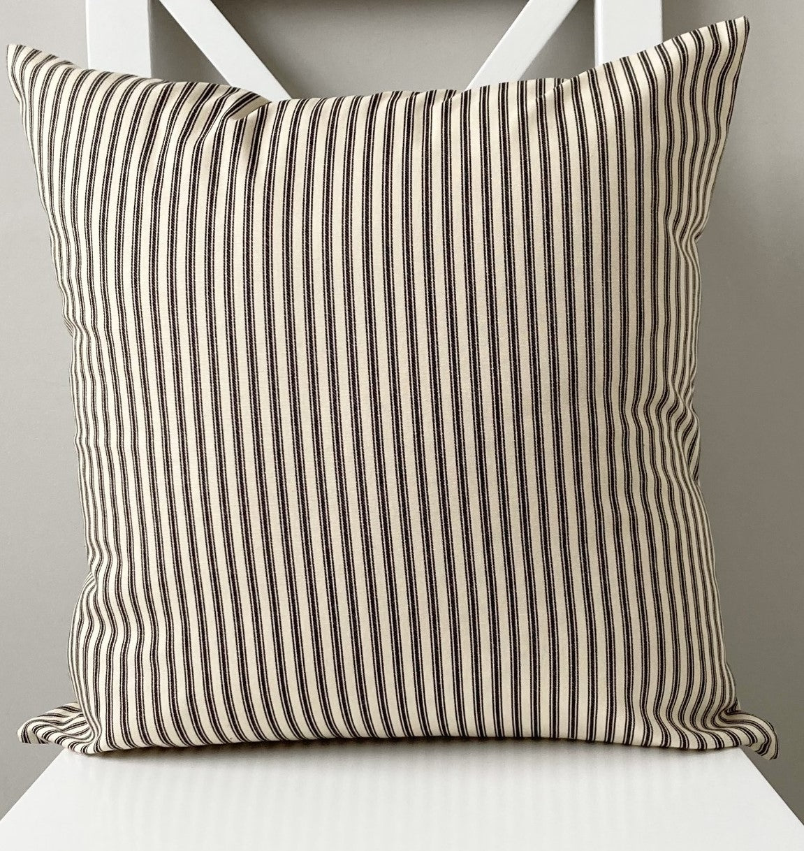 just cushions classic ticking striped cushion black sustainable cotton handmade cushion made in the uk
