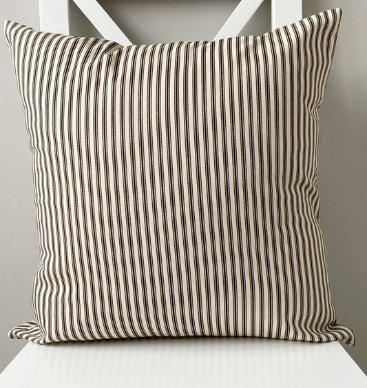 just cushions classic ticking striped cushion black sustainable cotton handmade cushion made in the uk