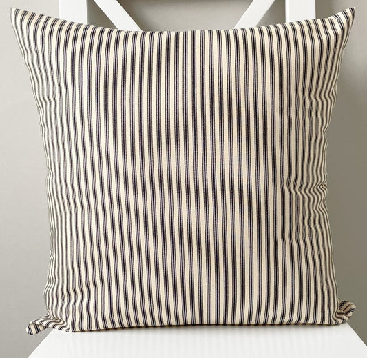 just cushions classic ticking striped cushion navy blue sustainable cotton handmade cushion made in the uk 
