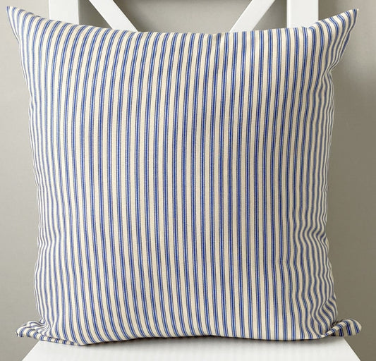 just cushions classic ticking striped cushion royal blue sustainable cotton handmade cushion made in the uk