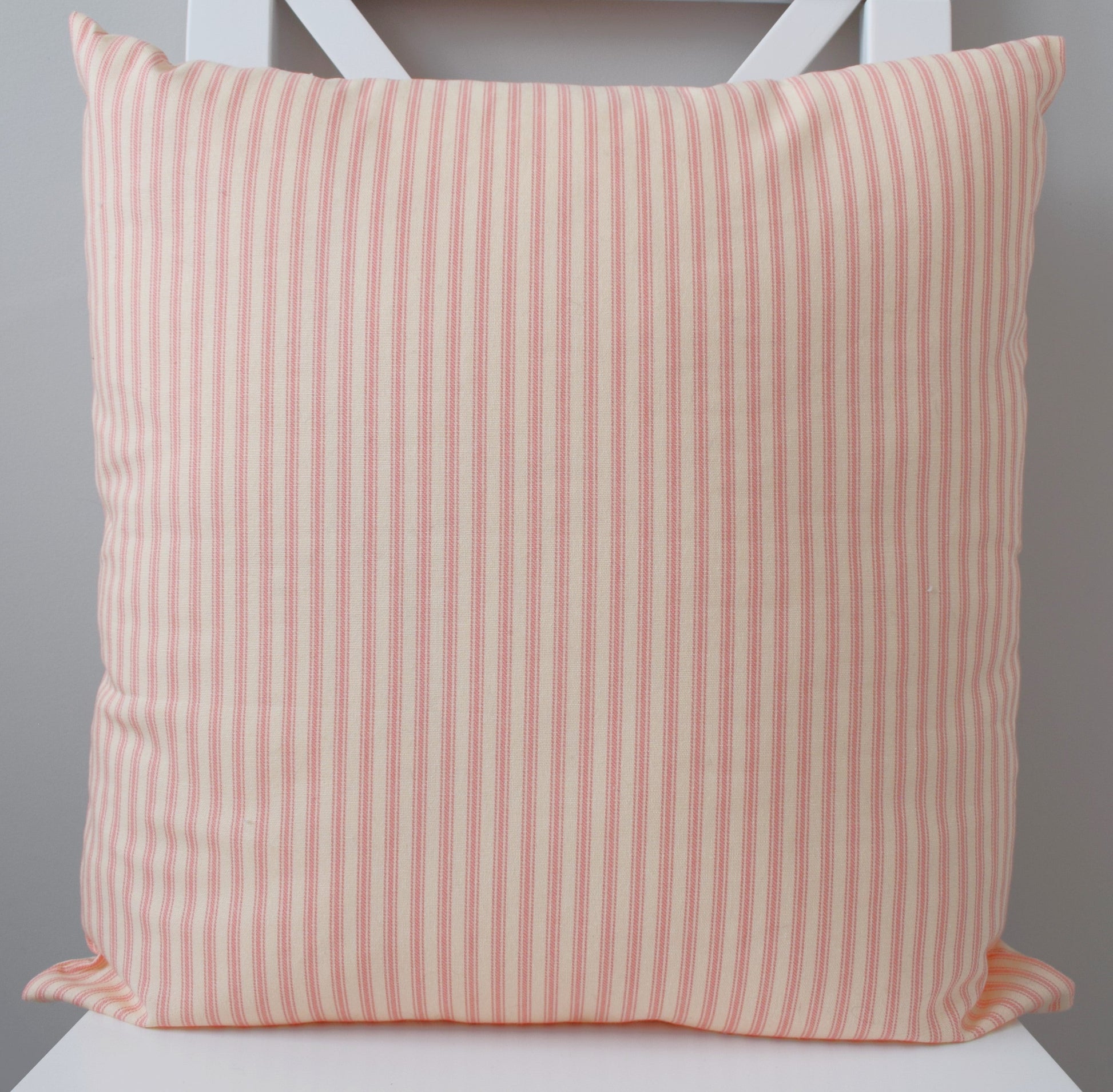 just cushions classic ticking striped cushion pink sustainable cotton handmade cushion made in the uk