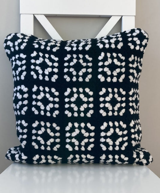 just cushions crochet cushion of black and white granny squares