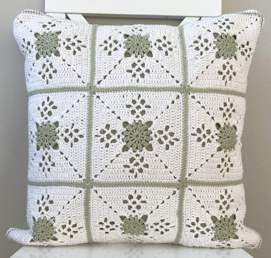 just cuhions green and white victorian lattice square crochet cushion