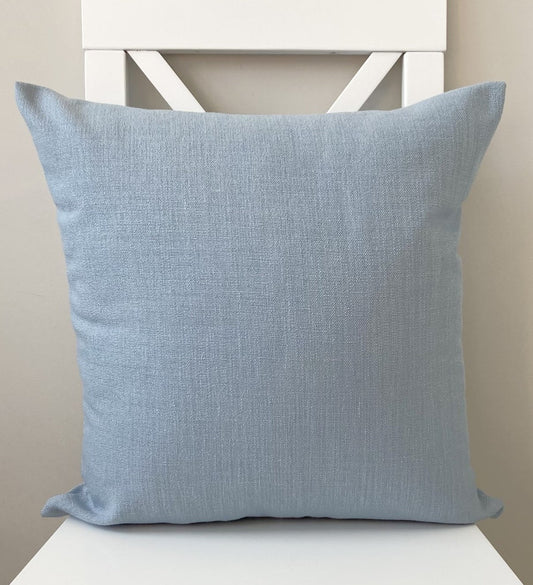 just cushion linen look cushion plain cushion in quality fabric handmade in the uk light blue 18" 20" 22" square