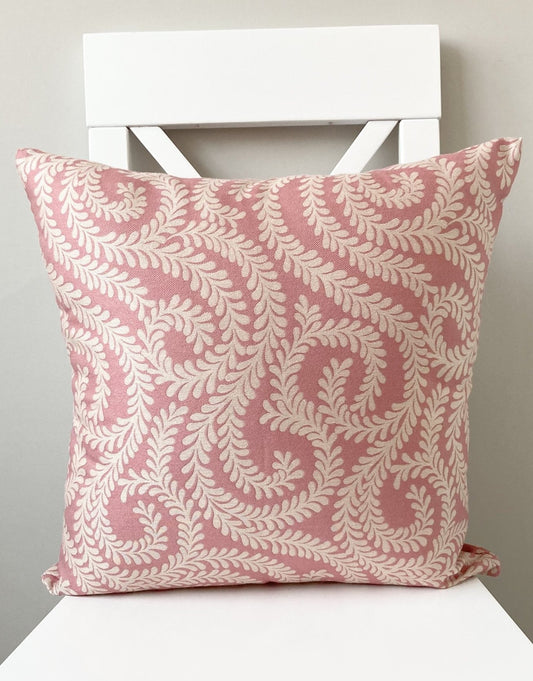 just cushions little leaf patterned cushion handmade in the uk cream pink