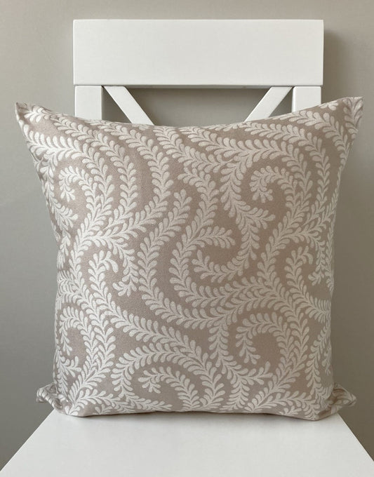 just cushions little leaf patterned cushion handmade in the uk cream beige light brown