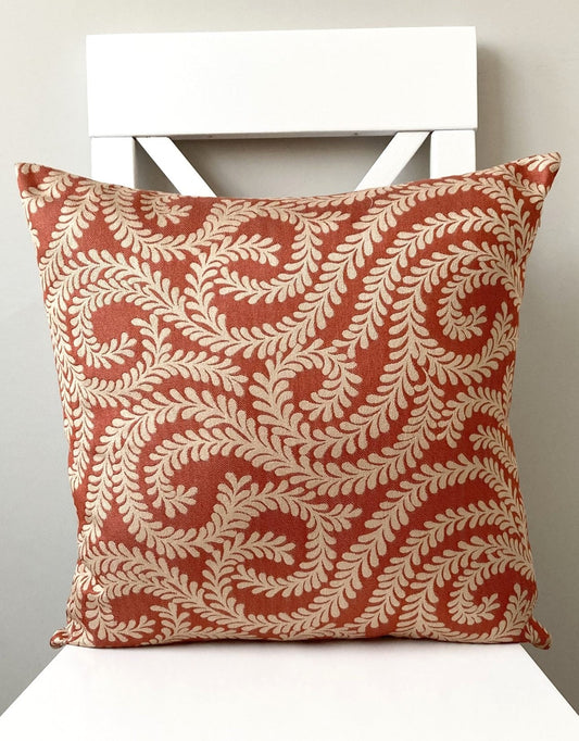just cushions little leaf patterned cushion handmade in the uk cream orange