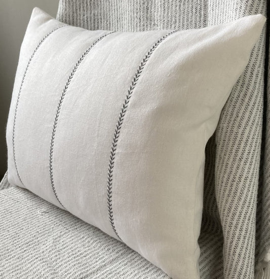 Ivory Recycled Linen Embroidered Cushion