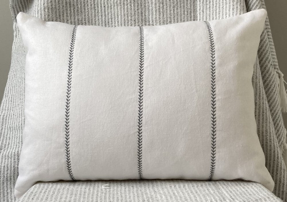 Ivory Recycled Linen Embroidered Cushion