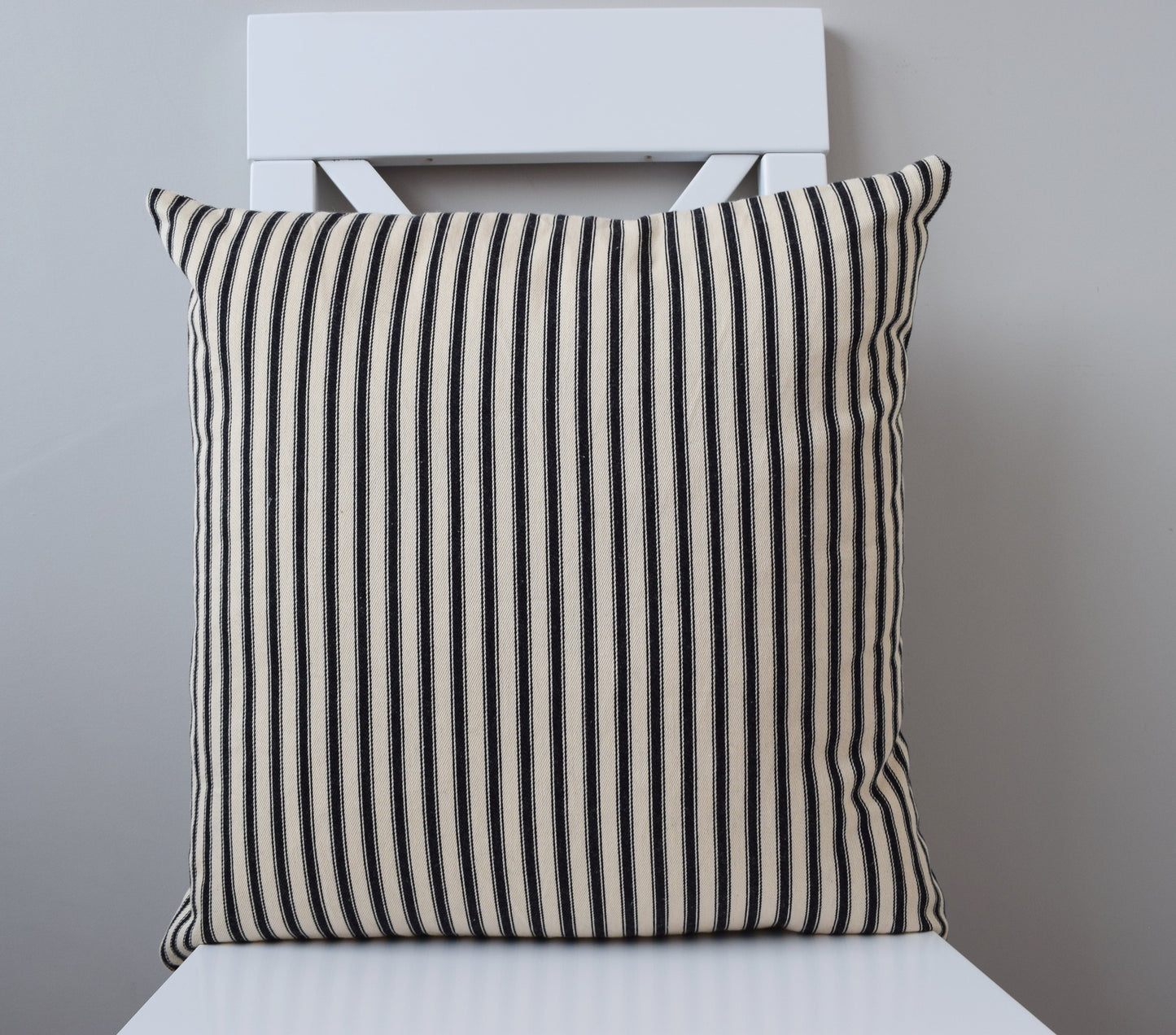 just cushions soft ticking striped cushion black sustainable cotton handmade cushion made in the uk