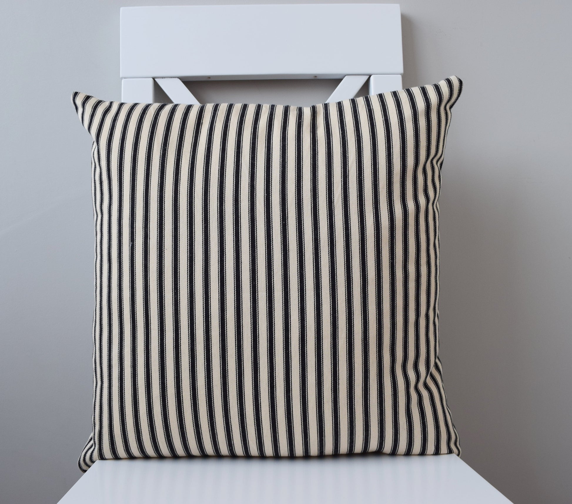 just cushions soft ticking striped cushion black sustainable cotton handmade cushion made in the uk