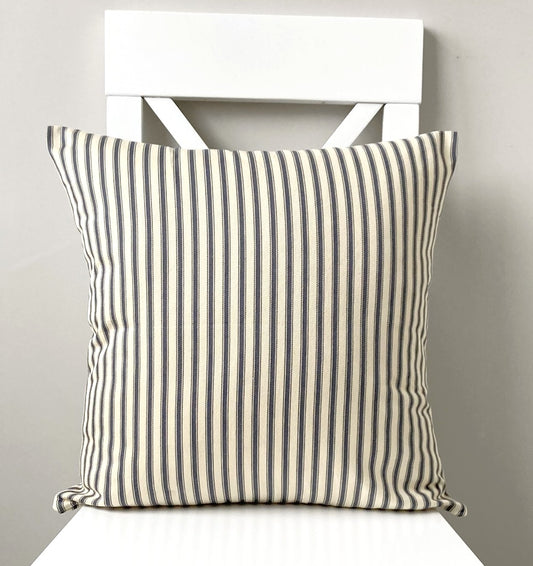 Soft Touch Striped Ticking Cushion - Dark Grey