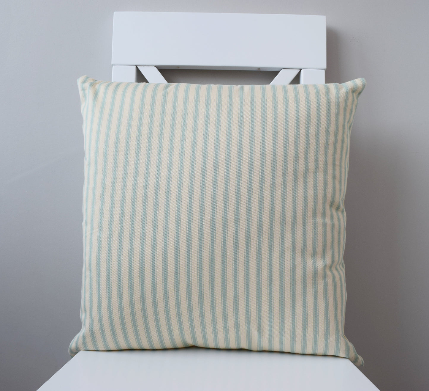 just cushions soft ticking striped cushion duck egg blue sustainable cotton handmade cushion made in the uk
