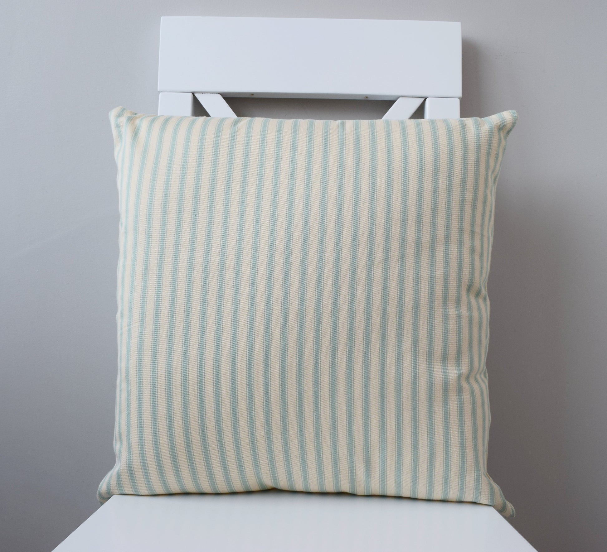 just cushions soft ticking striped cushion duck egg blue sustainable cotton handmade cushion made in the uk