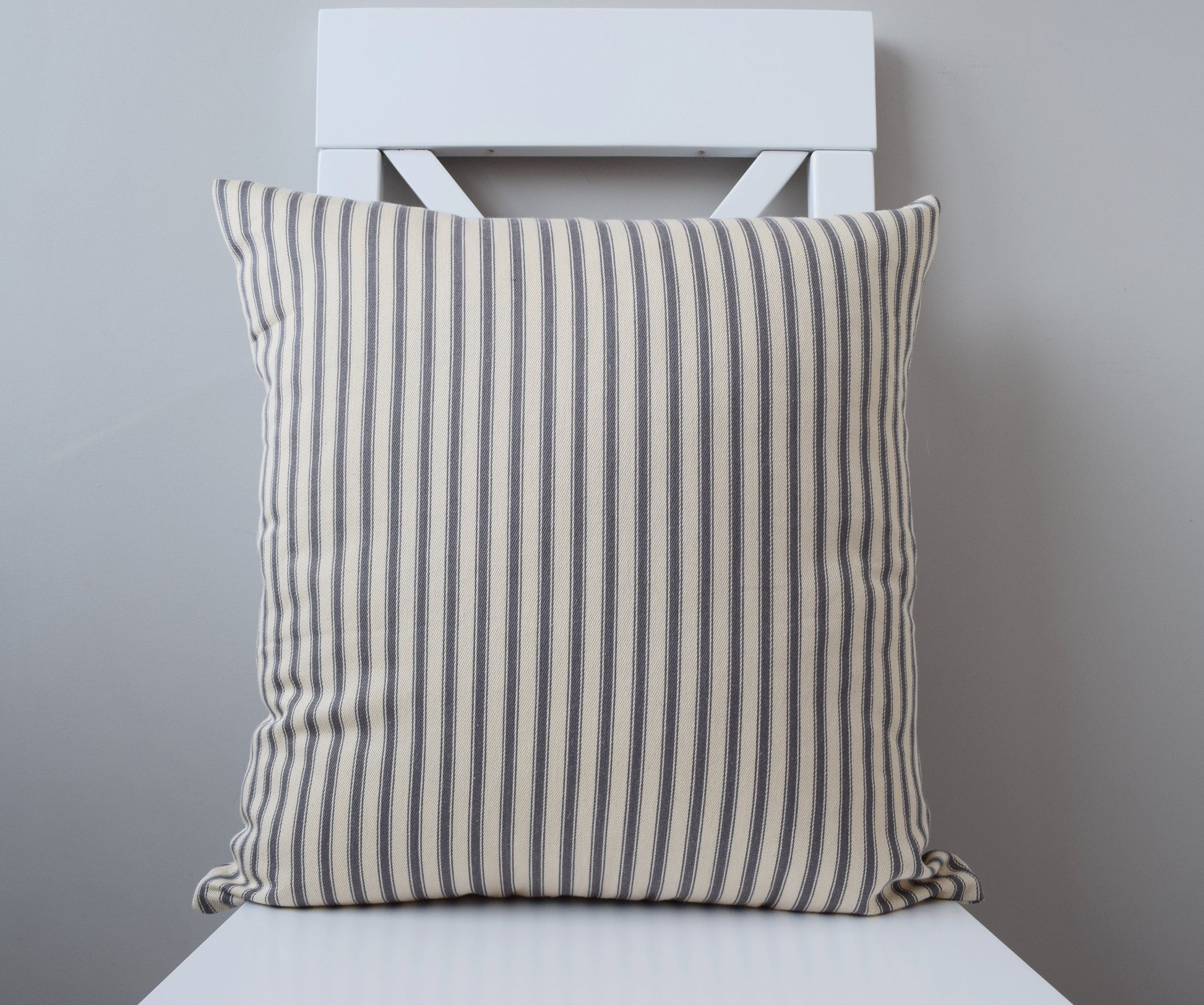 just cushions soft ticking striped cushion grey sustainable cotton handmade cushion made in the uk