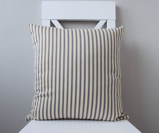 just cushions soft ticking striped cushion grey sustainable cotton handmade cushion made in the uk