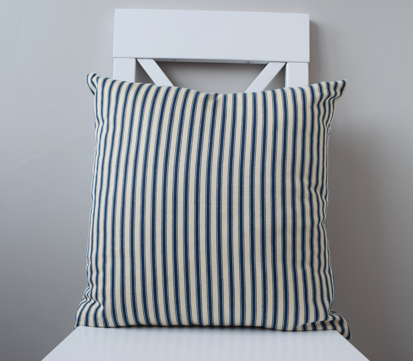 just cushions soft ticking striped cushion navy blue sustainable cotton handmade cushion made in the uk