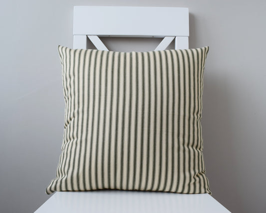 just cushions soft ticking striped cushion green sustainable cotton handmade cushion made in the uk