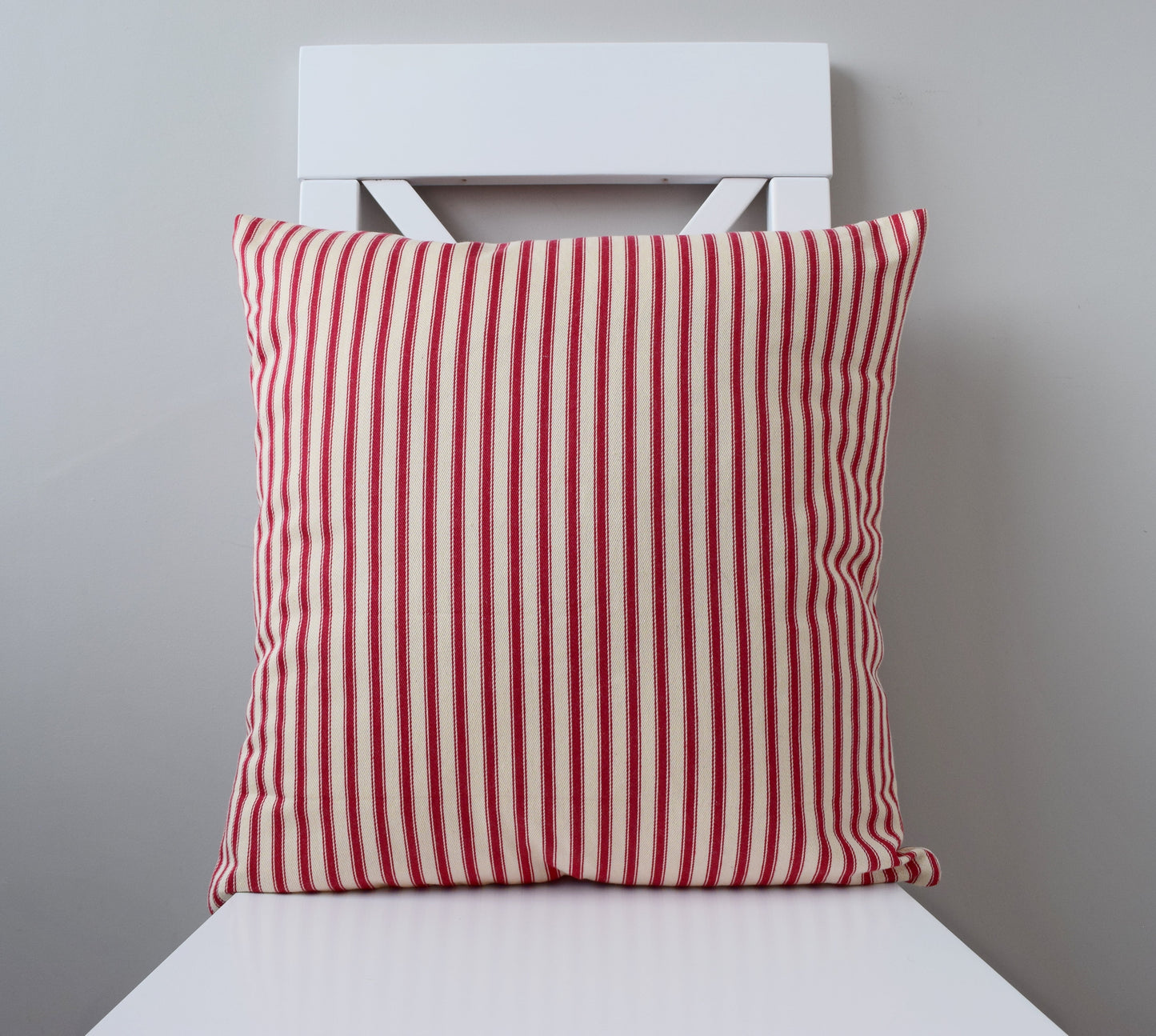just cushions soft ticking striped cushion red sustainable cotton handmade cushion made in the uk 