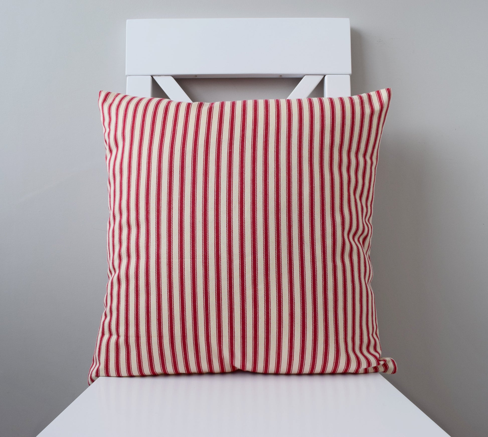 just cushions soft ticking striped cushion red sustainable cotton handmade cushion made in the uk 