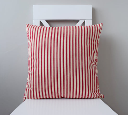 just cushions soft ticking striped cushion red sustainable cotton handmade cushion made in the uk 