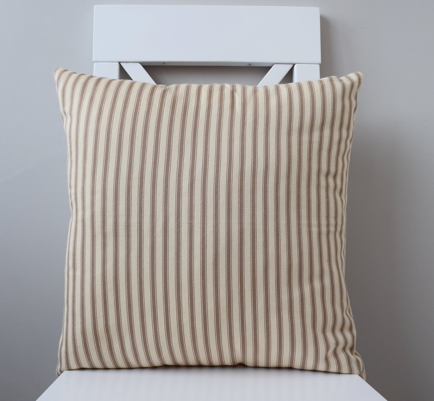 just cushions soft ticking striped cushion cream beige brown sustainable cotton handmade cushion made in the uk