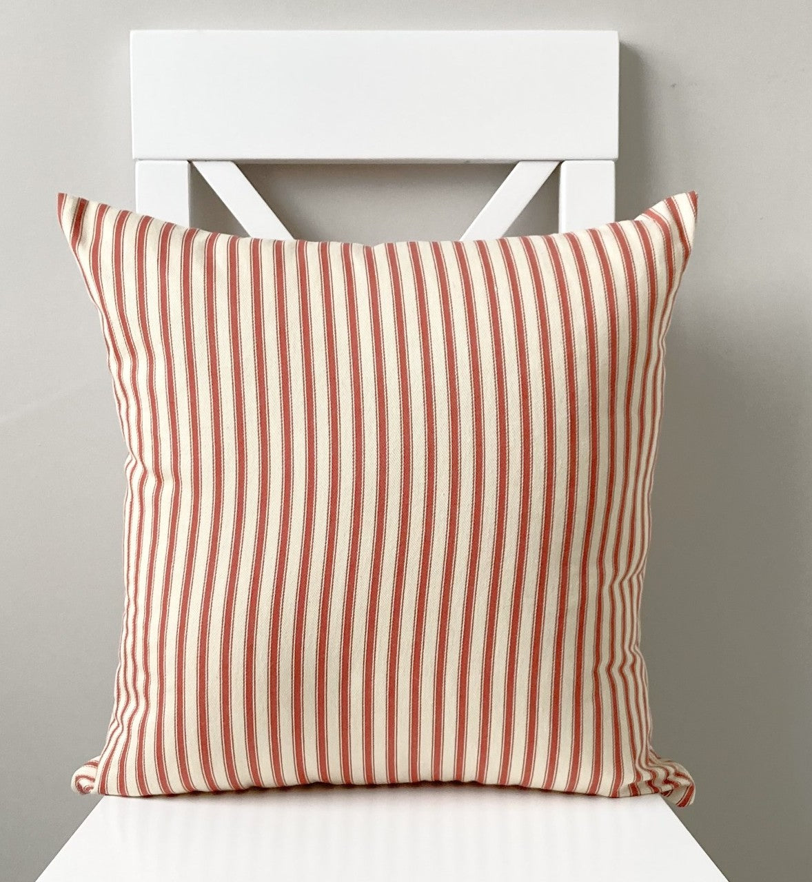 Soft Touch Striped Ticking Cushion - Terracotta