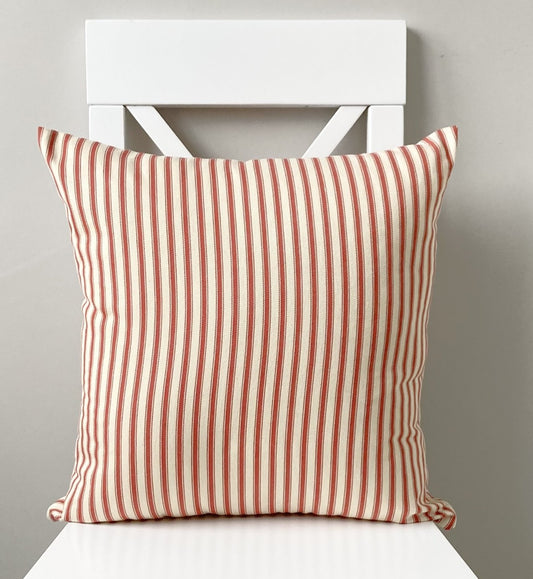 Soft Touch Striped Ticking Cushion - Terracotta